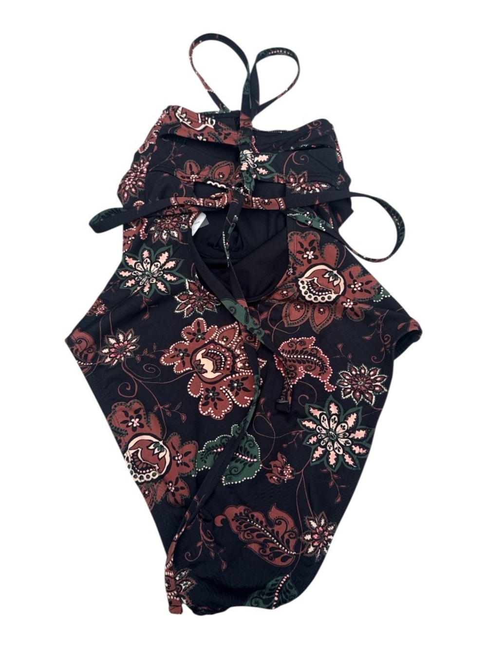 Carve One-Piece Swimsuit  in Black with Rust & Olive Accents Slimming Size 34C - Picture 2 of 5